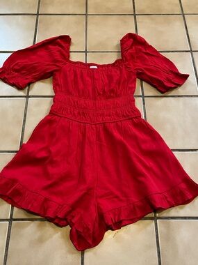 Francesca's Collections Red Off-Shoulder Romper